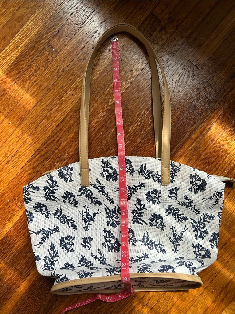 Vera Bradley Canvas Navy and Light Cream Tote Bag with Tan Handles - Picture 8 of 9